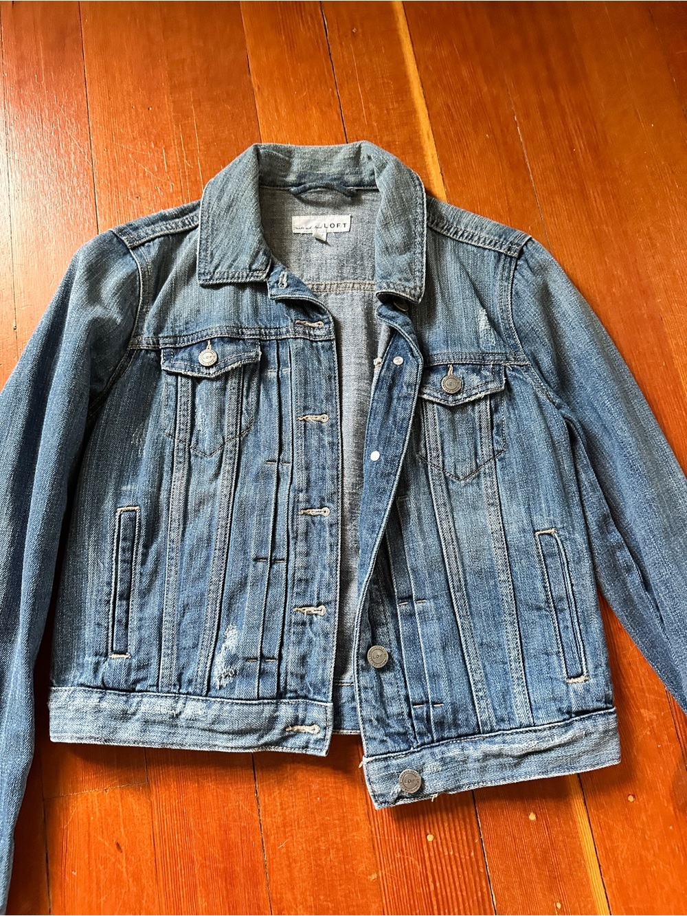 LOFT Blue Denim Jean Jacket - Button-Front Trucker Style